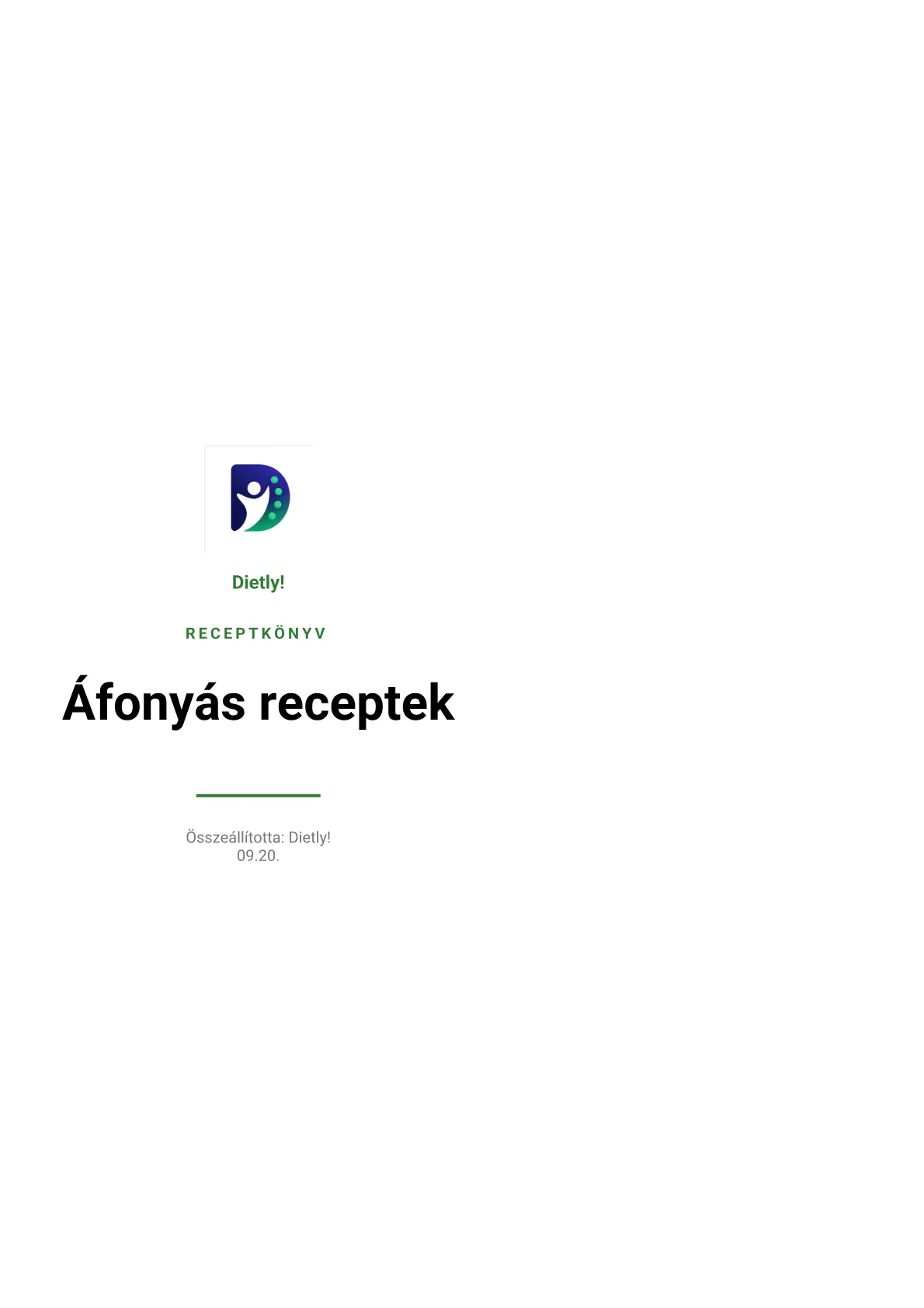 A Dietly!-ből exportált receptkönyv borítója: Áfonyás receptek.